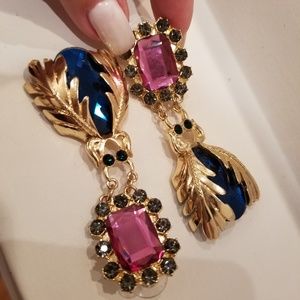 BEAUTIFUL Gold-tone Earrings Pink & Blue